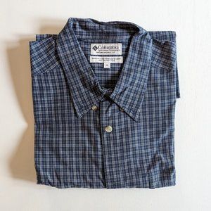 Men's XXL Columbia Short Sleeve Blue Plaid Dress Shirt
